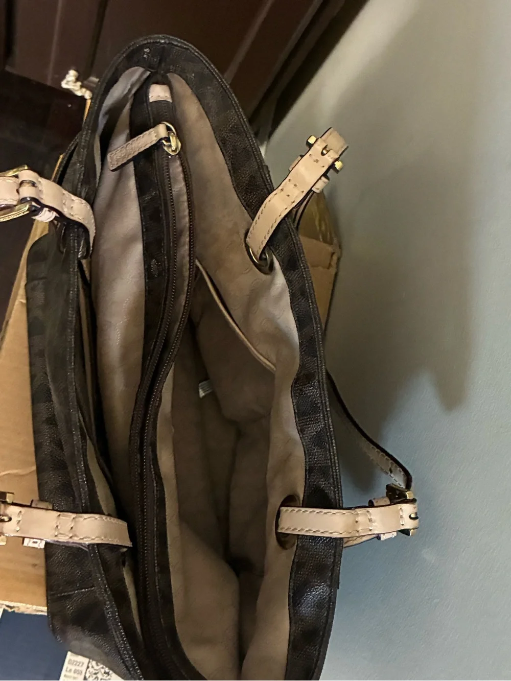 Michael Kors Brown Logo Tote with Cream Straps